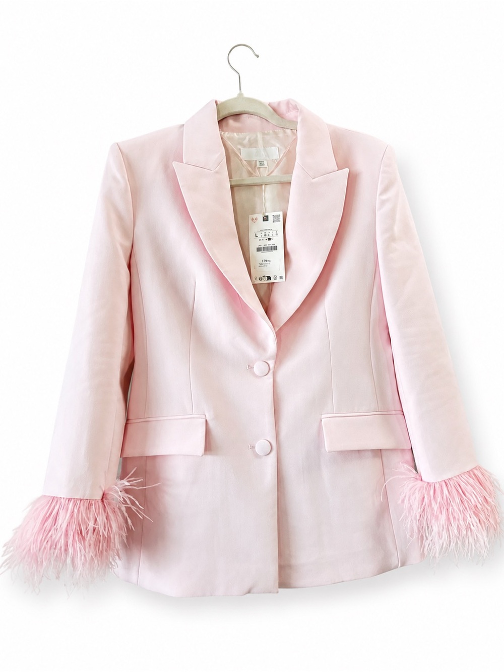 Zara Light Pink Feather Cuff Blazer